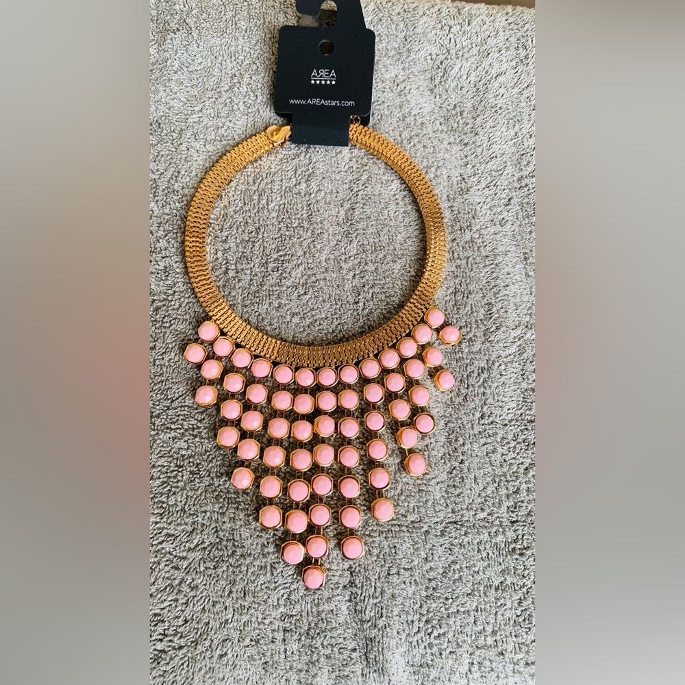 AREA Pink and Gold Bib Necklace — Layered Statement Collar - Picture 1 of 4